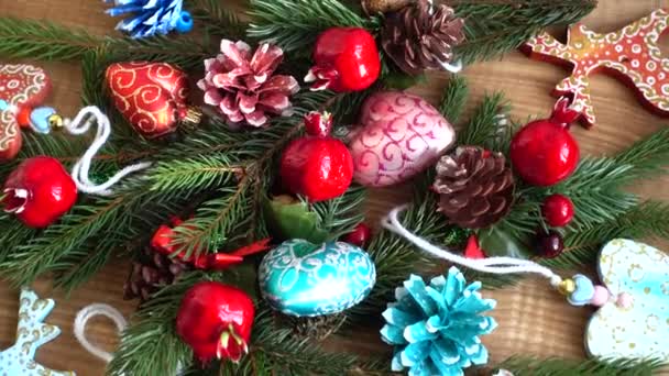 树枝和树玩具 新年的背景 — 图库视频影像