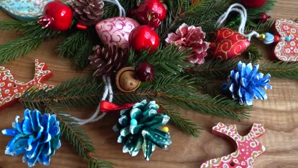 树枝和树玩具 新年的背景 — 图库视频影像