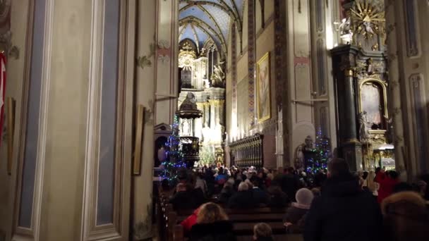 Lviv Ukraine December 2019 People Celebrate Christmas Catholic Cathedral — Stock Video