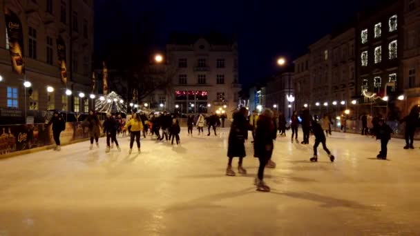 Lviv Ukraine December 2019 People Skate Rink — Stock Video