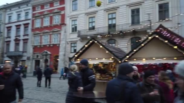 Lviv Ucraina Dicembre 2019 Persone Sconosciute Mercatino Natale — Video Stock
