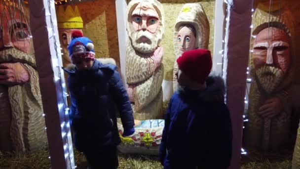 Lviv Oekraïne December 2019 Kerststal — Stockvideo