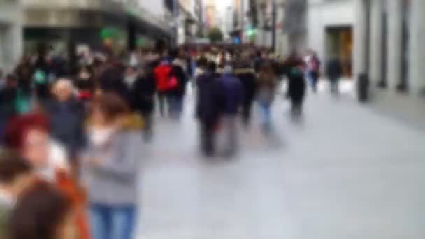 People Calle Del Carmen Street Madrid Spain Out Focus Time — Stock Video