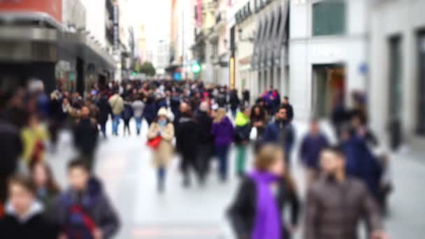 Gente Las Calles Madrid España Cámara Lenta Desenfocado Movimiento Lento — Vídeos de Stock