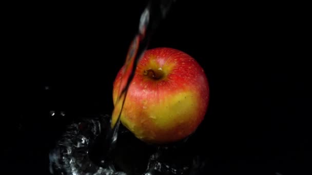 Stream Water Flows Apples Slow Motion — Stock Video