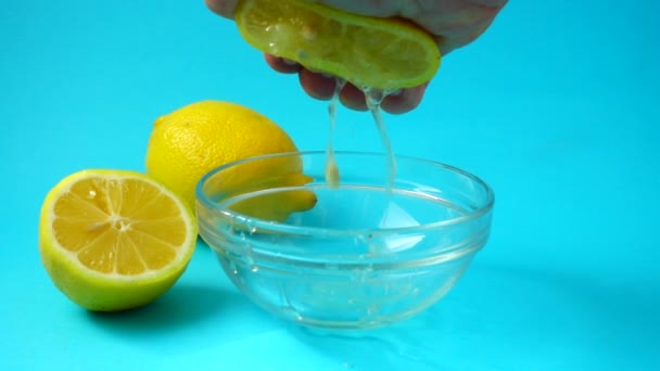 Squeeze Out Lemon Juice Slow Motion Healthy Food — Stock Video