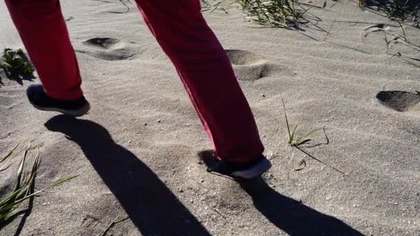 Жінка Біжить Піщаних Дюнах Повільний Рух — стокове відео