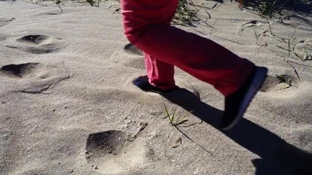 Mujer Corre Sobre Dunas Arenosas Movimiento Lento — Vídeo de stock