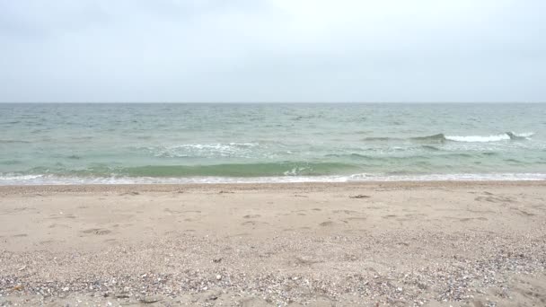 那女孩在海滩上散步 海滩上的射击 — 图库视频影像