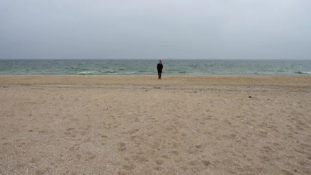 Девушка Гуляет Пляжу Стрельба Пляже — стоковое видео