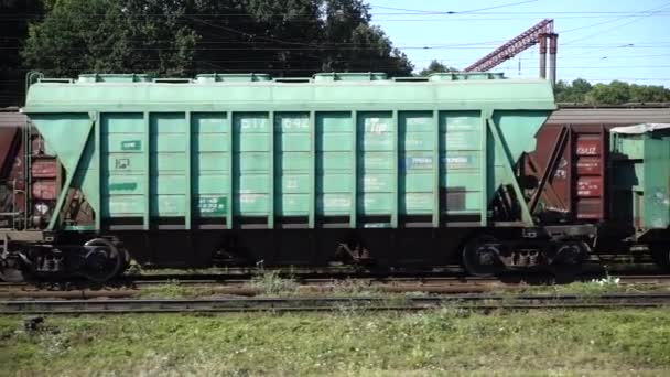 Carro Merci Del Treno Ferroviario Sparatoria Nel Movimento — Video Stock