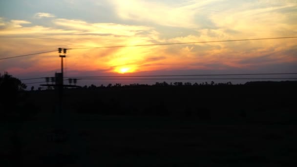 Beweging Van Trein Bij Zonsondergang Schieten Beweging — Stockvideo