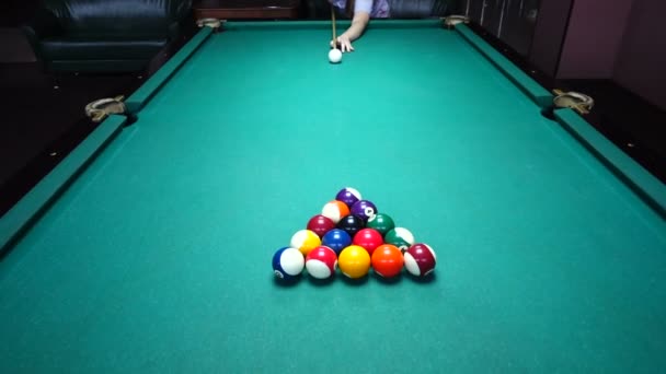 Billard Spielen Prozess Eines Spiels — Stockvideo