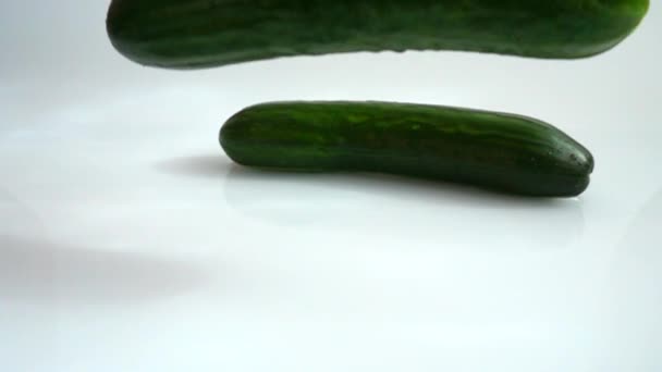 Cucumbers Falling Water Slow Motion — Stock Video