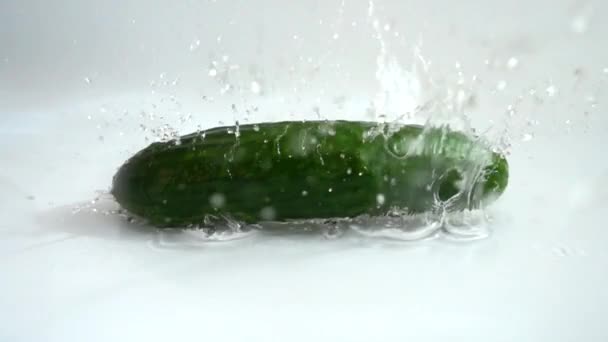 Cucumbers Falling Water Slow Motion — Stock Video