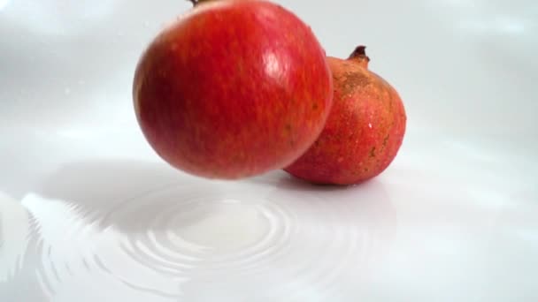 Pomegranate Fruit Falls Water Slow Motion — Stock Video