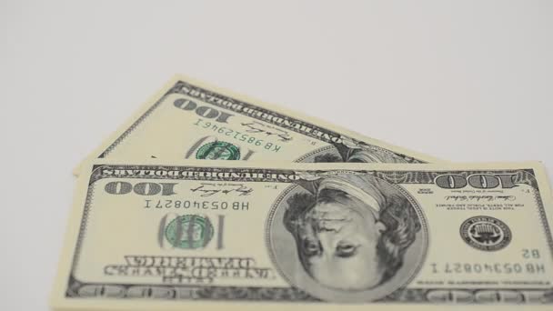 Dollars Een Witte Achtergrond Schieten Van Geld — Stockvideo