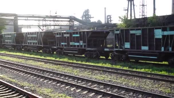 Carro Merci Del Treno Ferroviario Sparatoria Nel Movimento — Video Stock