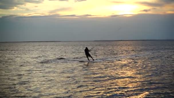 Cerf Volant Ralenti Coucher Soleil Sur Mer Sport — Video