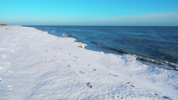 冬天的大海 海滩上的射击 — 图库视频影像