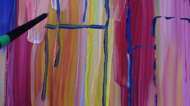 Малюємо Місто Хмарочоси Проміжок Часу Малюнок Картини Гуаш — стокове відео