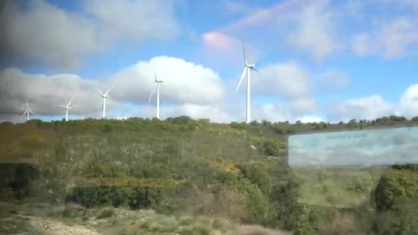 Turbina Eólica Disparando Desde Tren Movimiento España Disparos Movimiento — Vídeo de stock