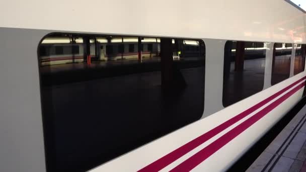 Skjutning Tågvagnen Vid Stationen Chamartin Madrid Fotografering Rörelsen — Stockvideo