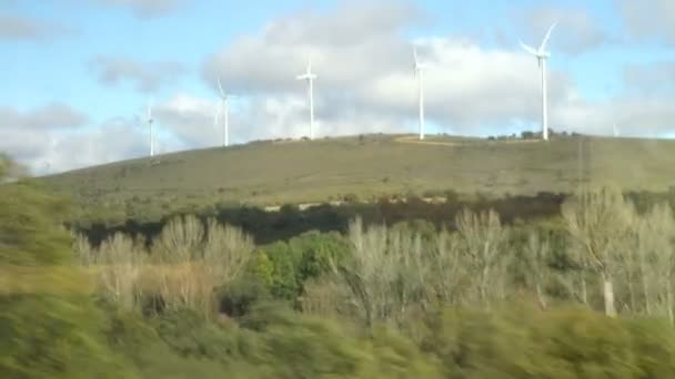 Turbina Eólica Disparar Comboio Movimento Espanha Tiro Movimento — Vídeo de Stock