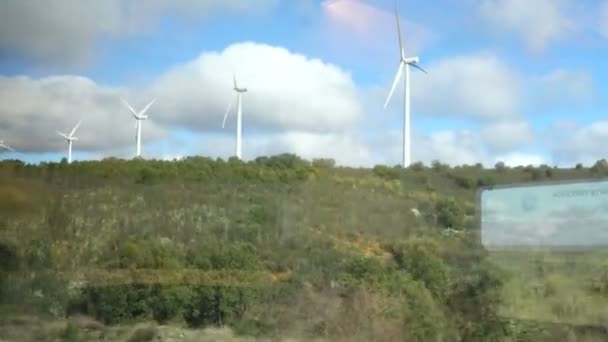 Vindturbin Skjuter Från Det Rörliga Tåget Spanien Fotografering Rörelsen — Stockvideo