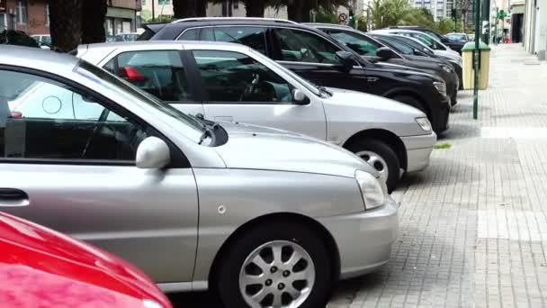 Parking Pour Les Voitures Coruna Espagne Tir Dans Mouvement — Video