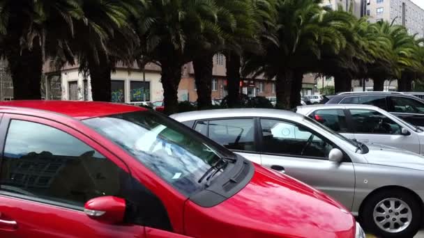 Der Parkplatz Für Autos Coruna Spanien Schießen Der Bewegung — Stockvideo