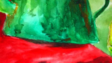 Çaydanlık ve biber çizmek, durgun bir hayat..