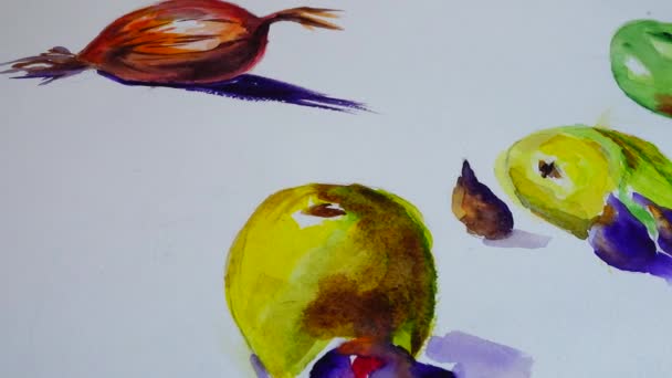 Abstract Still Life Form Vegetables Drawn Watercolor — Stock Video