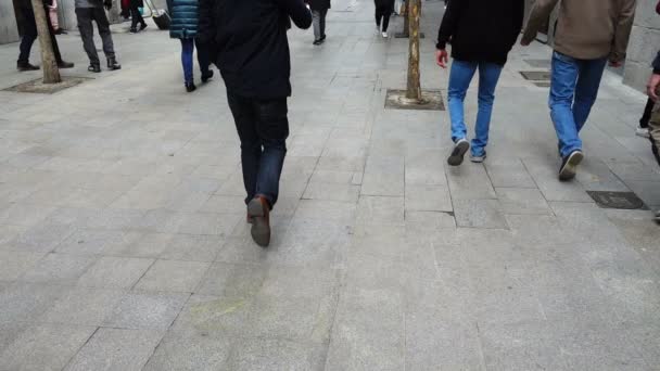 Folket Madrids Gator Rörelse Människor Längs Fuencarral Gatan Långsamma Rörelser — Stockvideo