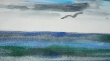 Deniz suluboya çizimi. Çizim..