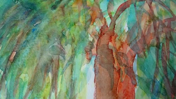 Рисунок Дерева Акварелью — стоковое видео