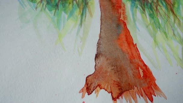 Dessin Une Aquarelle Arbre Prise Vue Dessin — Video