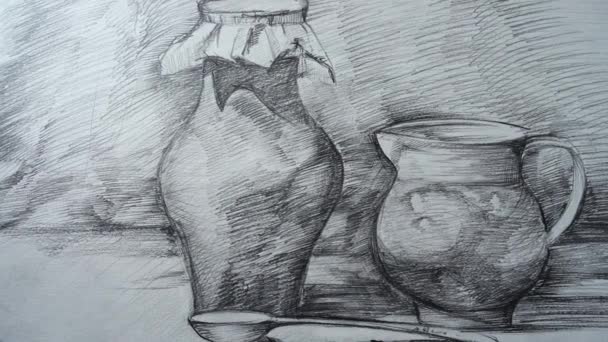 Still Life Form Jugs Shooting Drawing — Stock Video