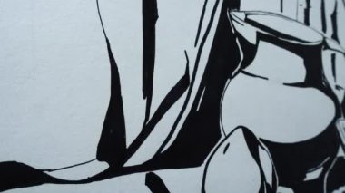 Bir sürahi, karpuz ve meyve şeklinde bir hayat. Çizim..