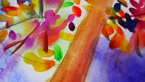 Arbre Automne Aquarelle Tournage Une Image Dans Mouvement — Video