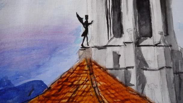 Малюнок Католицького Храму Жироні Іспанія Знімання Малюнка — стокове відео