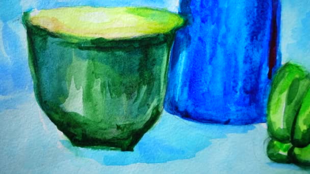Stillleben Form Einer Vase Und Paprika Aufnahme Der Zeichnung — Stockvideo