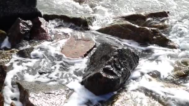 Sea Wave Breaks Stones Slow Motion — Stock Video