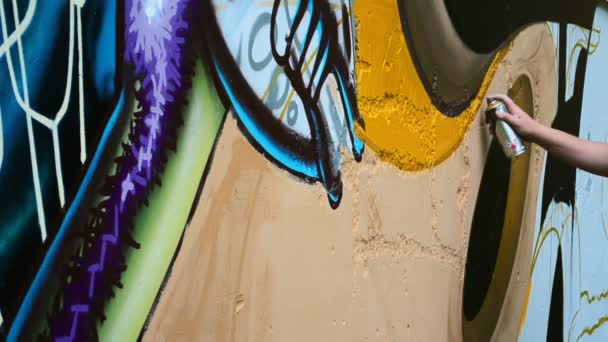 Die Künstler Malen Graffiti Einen Zaun Abstrakte Zeichnung — Stockvideo