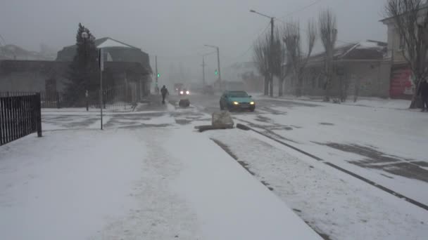 Blizzard Der Stadt Dreharbeiten Winter — Stockvideo