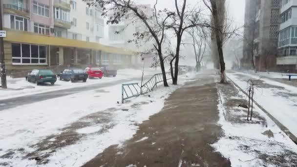 Snöstorm Staden Fotografering Vintern — Stockvideo