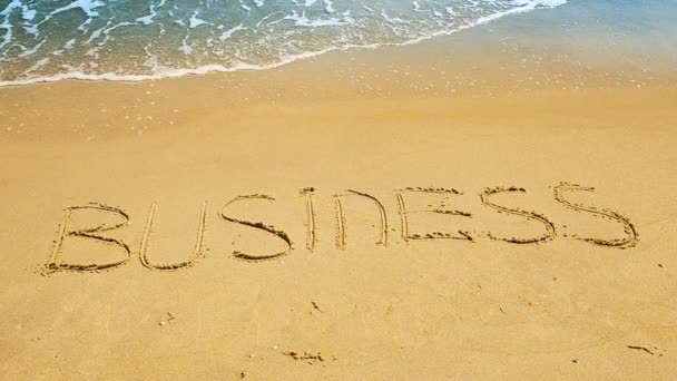 Inscription Business Sand Shooting Beach — Stock Video