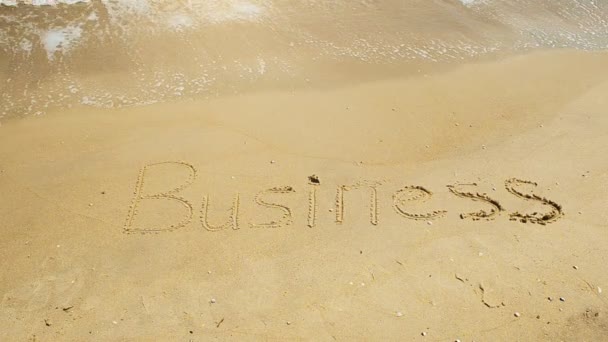 Inscription Business Sand Shooting Beach — Stock Video