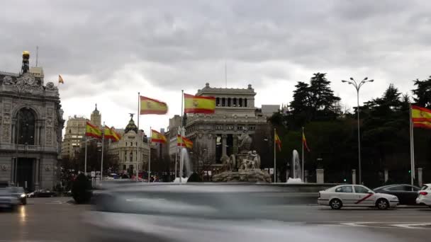 Fontána Cibeles Madridu Čas Vypršel Španělsko Fontána Postavena Roce1782 Sochařská — Stock video