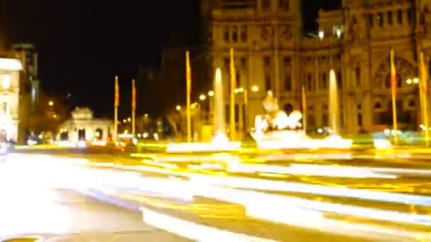 Fontana Cibeles Madrid Traffico Notturno Madrid Timelapse Spagna Fontana Costruita — Video Stock